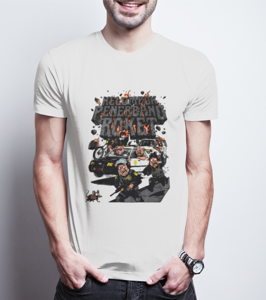 Kelompok Penerbang Roket Pig Police Bastard Burning Riot Scene T-Shirt