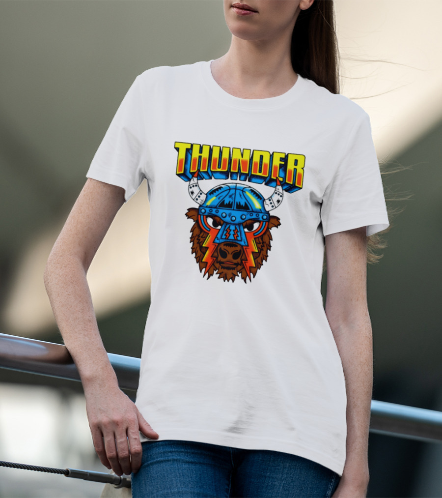Thunder Buffalo Viking Helmet Bison Basketball T-Shirt