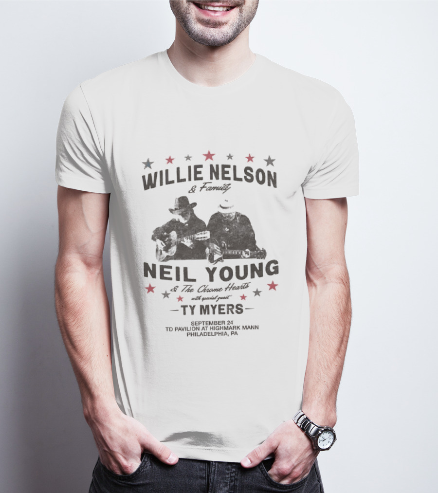 Willie Nelson And Family Neil Young The Outlaw Music Festival TD Pavilion Highmark Mann Philadelphia PA 2026 T-Shirt