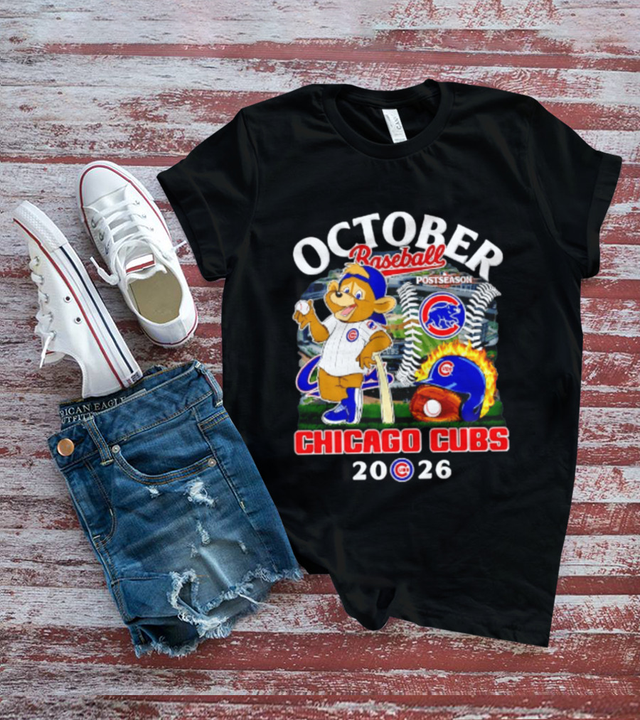 Chicago Cubs October Baseball 2026 MLB Postseason Helmet T-Shirt