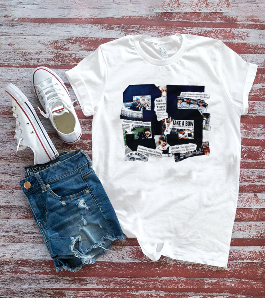 Justin Verlander MLB Crowns Tigers Rookie No Hitter Collage 35 T-Shirt