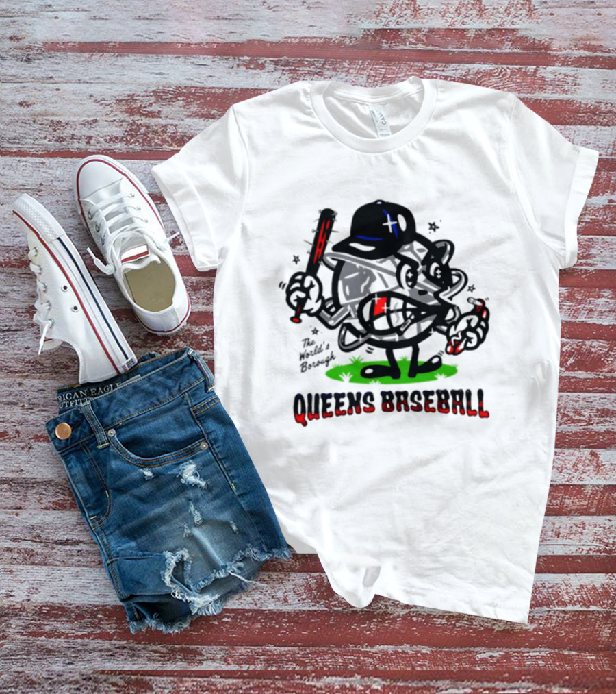 Queens Baseball The World's Borough Hot Dog Baseball Cap Cartoon T-Shirt
