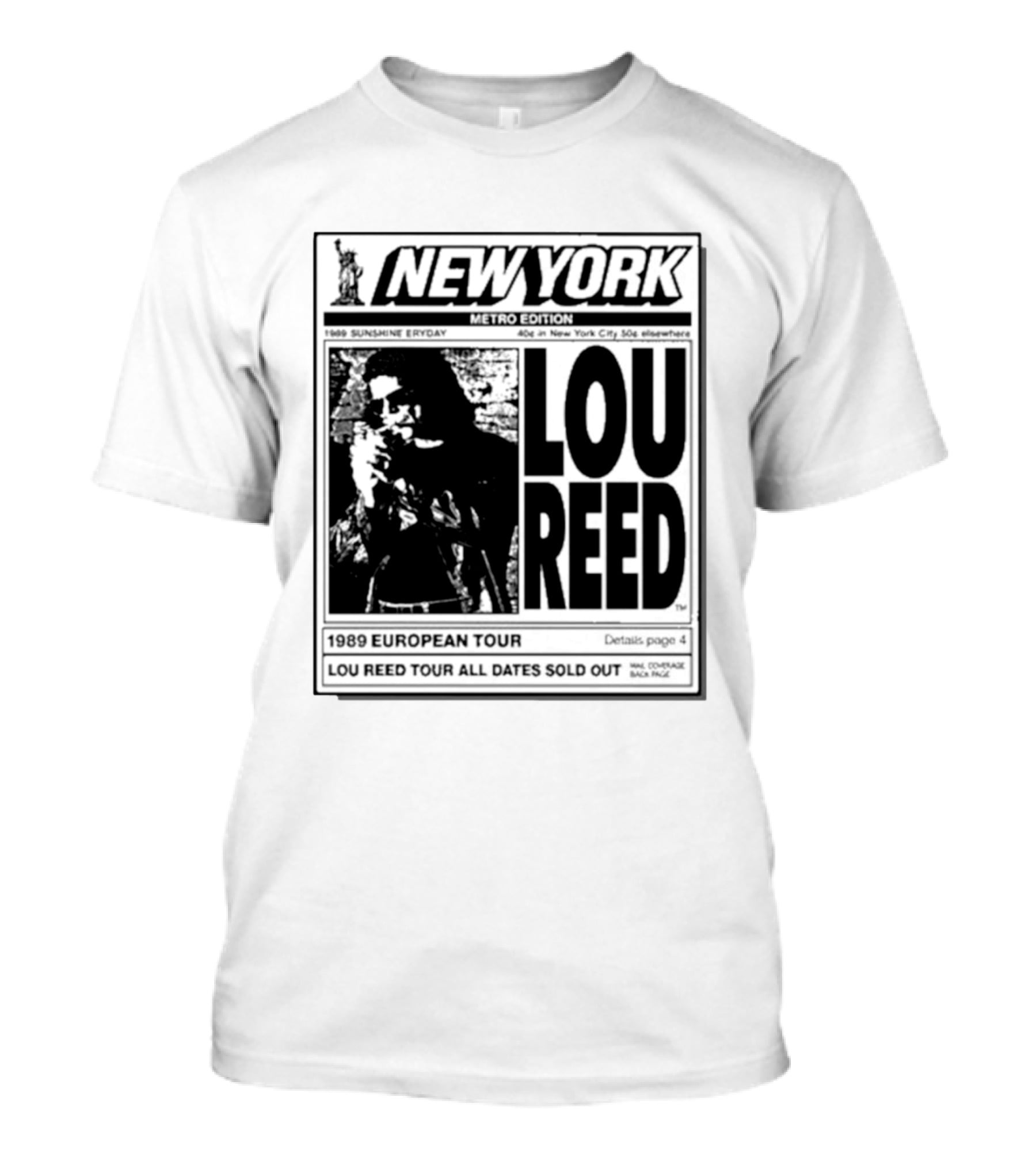 New York Metro Edition Lou Reed 1989 European Tour All Dates Sold Out T-Shirt