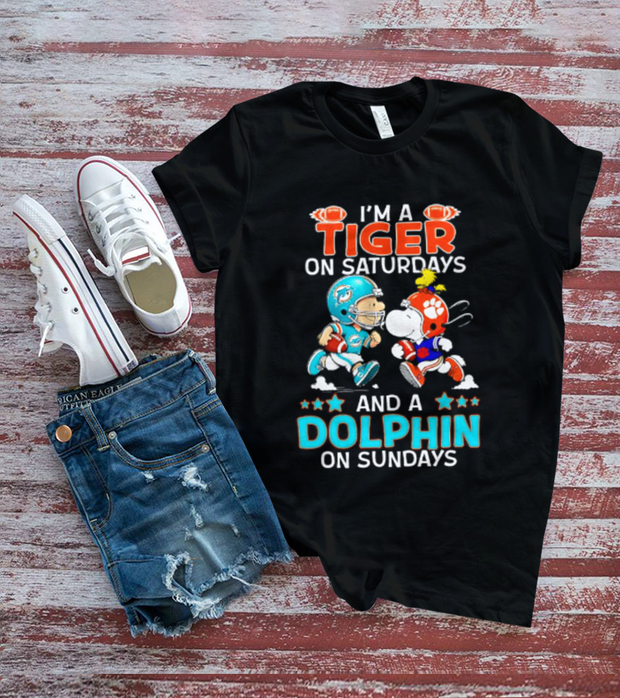 I'm A Tiger On Saturdays And A Dolphin On Sundays Peanuts Football T-Shirt
