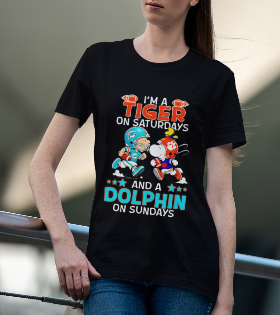 I'm A Tiger On Saturdays And A Dolphin On Sundays Peanuts Football T-Shirt