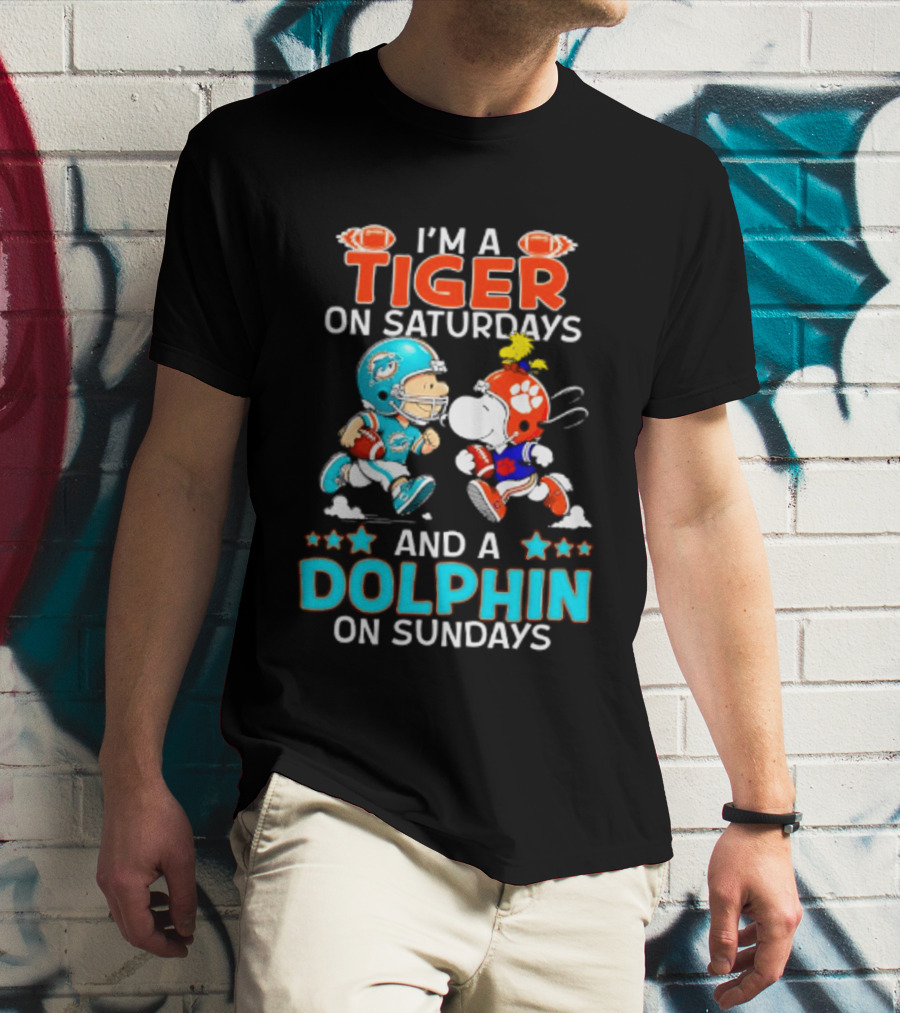 I'm A Tiger On Saturdays And A Dolphin On Sundays Peanuts Football T-Shirt
