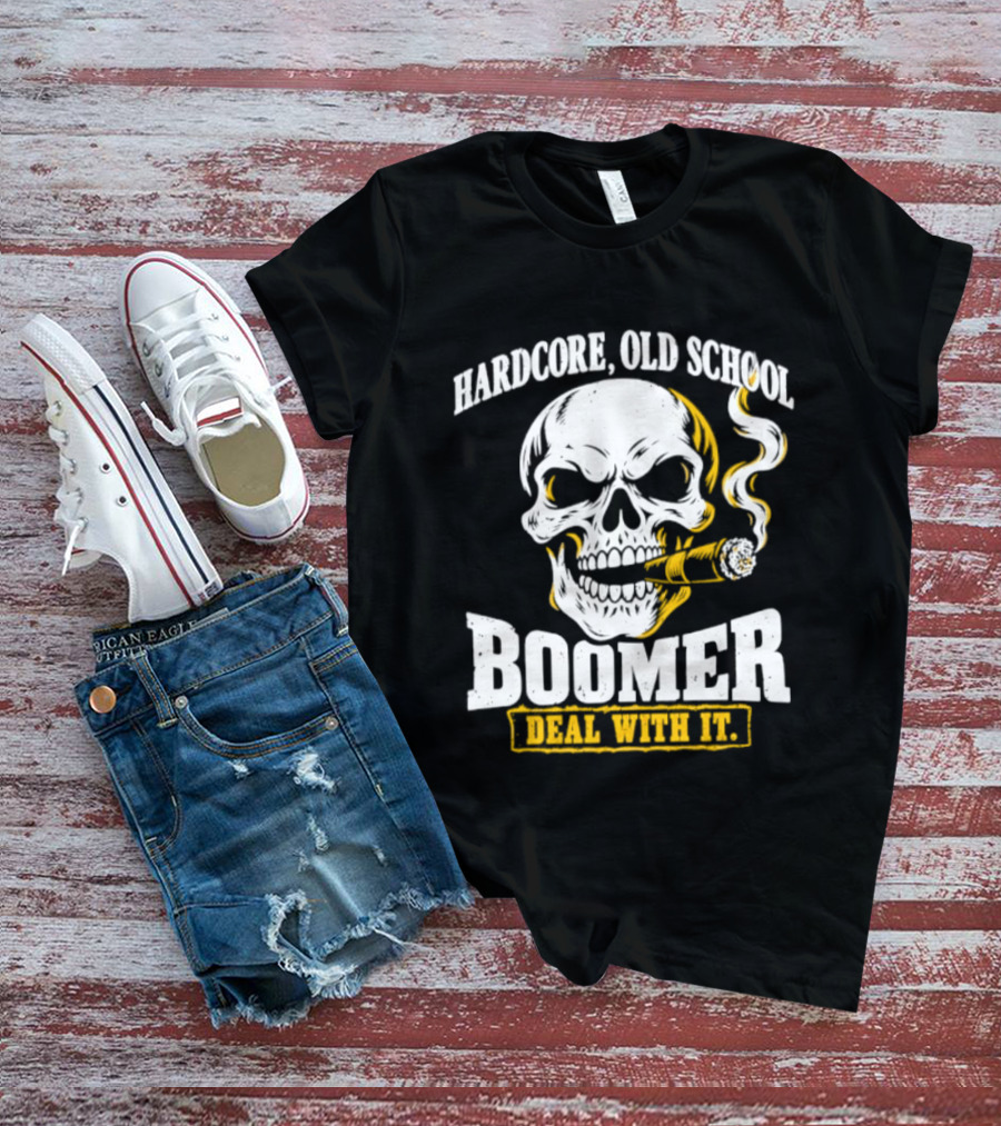 Hardcore Old School Boomer Skull Smoking Deal With It T-Shirt