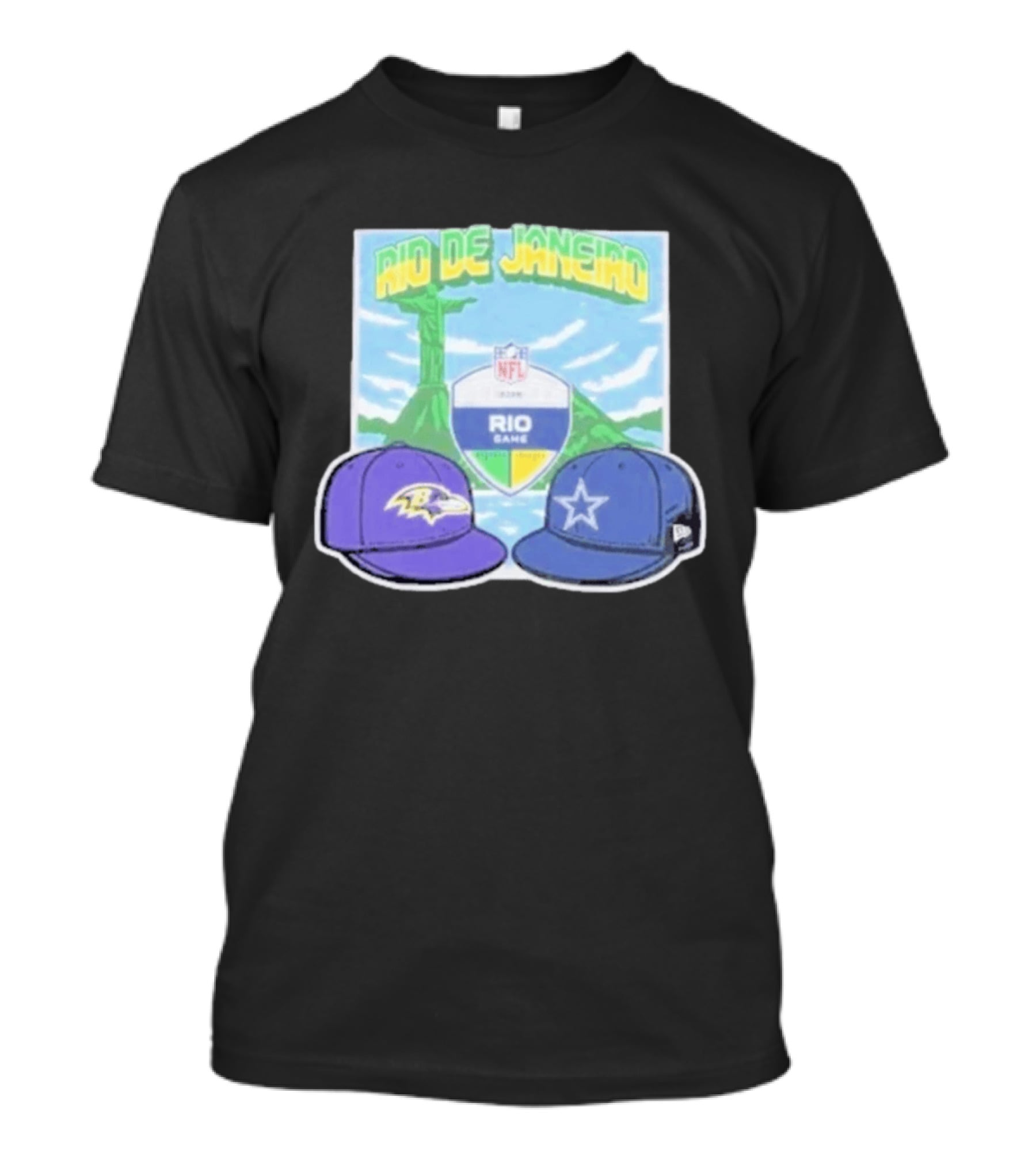 Rio De Janeiro NFL Cristo Redentor Baltimore Ravens Dallas Cowboys Cap Matchup T-Shirt