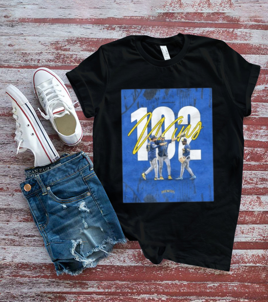 Milwaukee Brewers 102 Wins Blue Background Team Celebration T-Shirt