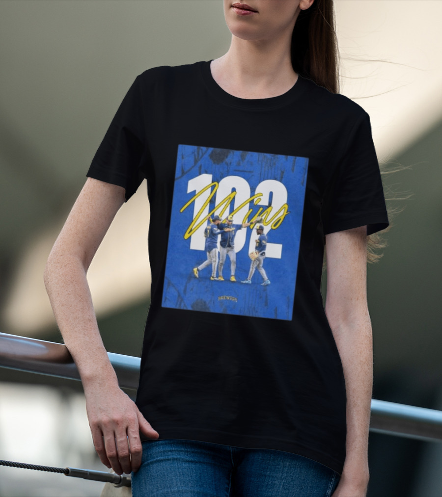 Milwaukee Brewers 102 Wins Blue Background Team Celebration T-Shirt