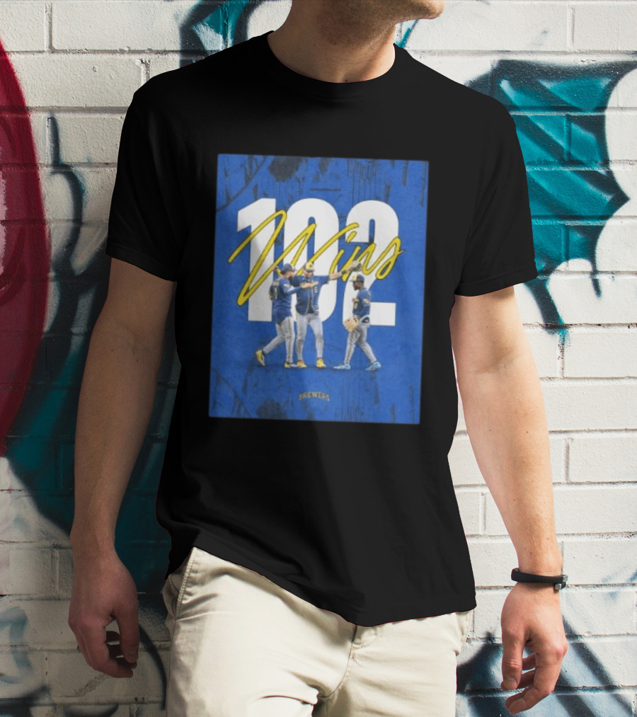 Milwaukee Brewers 102 Wins Blue Background Team Celebration T-Shirt