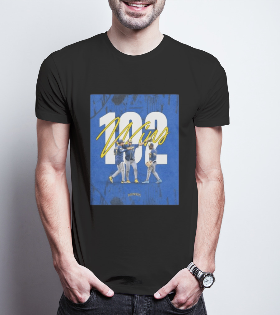 Milwaukee Brewers 102 Wins Blue Background Team Celebration T-Shirt