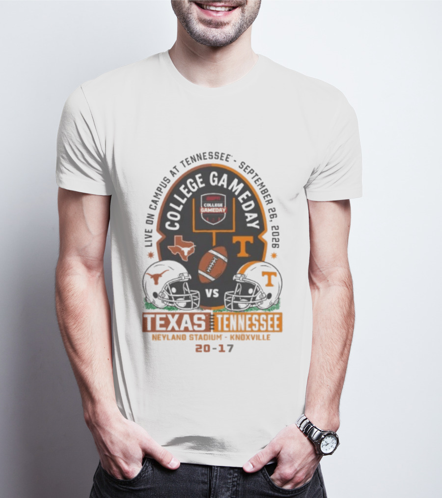 Live On Campus At Tennessee September 26 2026 College GameDay Neyland Stadium Knoxville Texas Longhorns Vs Tennessee Volunteers 20 17 T-Shirt