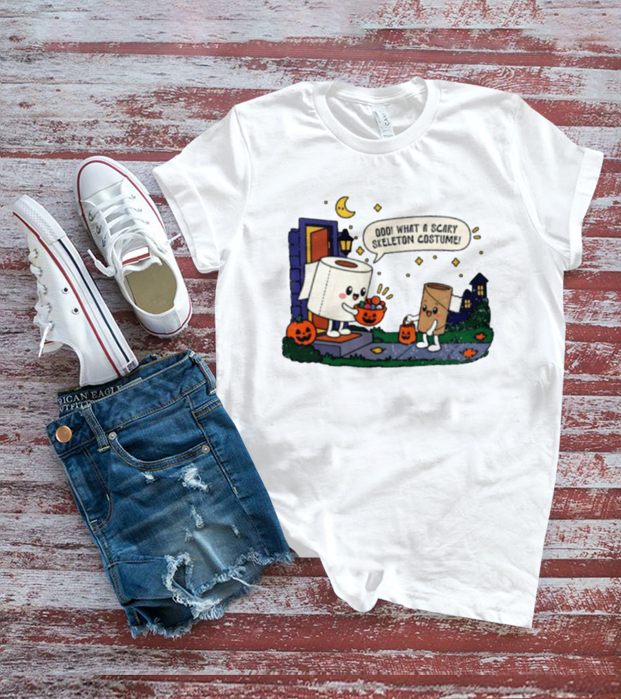What A Scary Skeleton Costume Toilet Paper Trick Or Treat Halloween T-Shirt