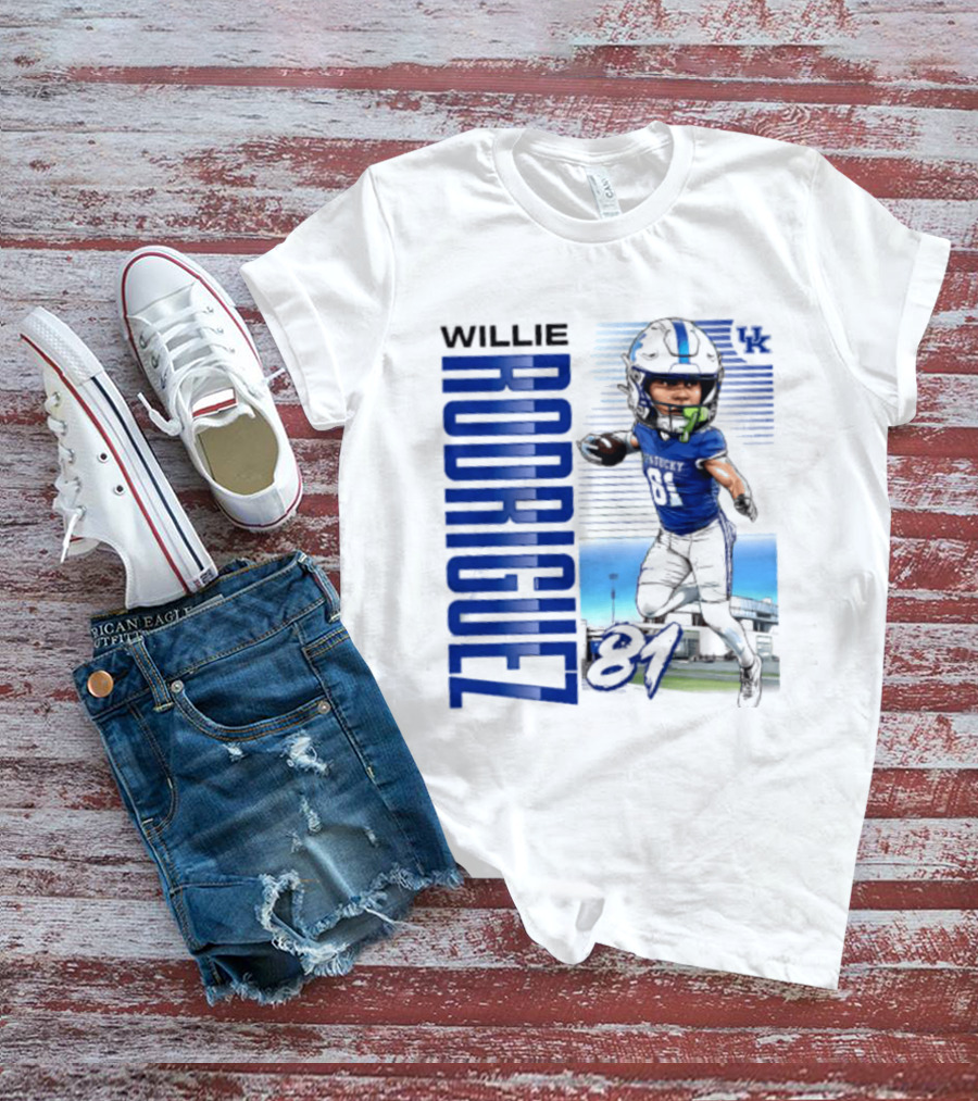 Willie Rodriguez 81 Kentucky Wildcats NCAA Football Player Name Caricature T-Shirt