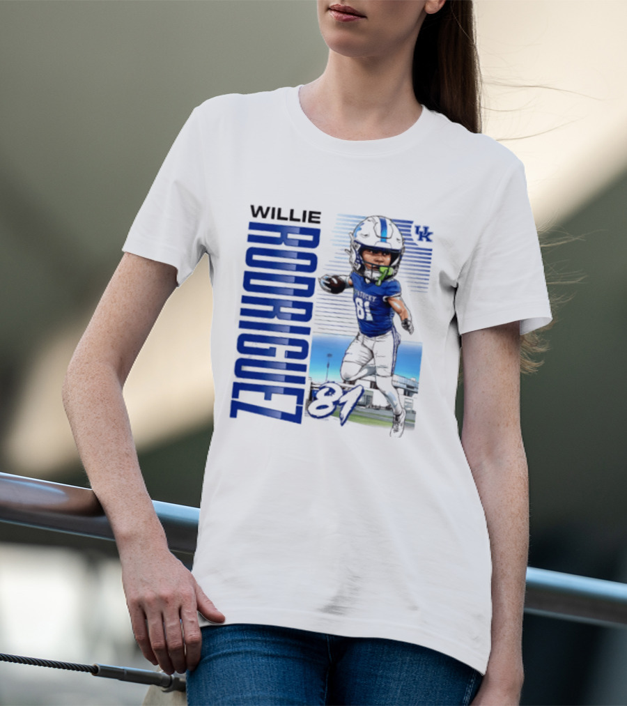 Willie Rodriguez 81 Kentucky Wildcats NCAA Football Player Name Caricature T-Shirt