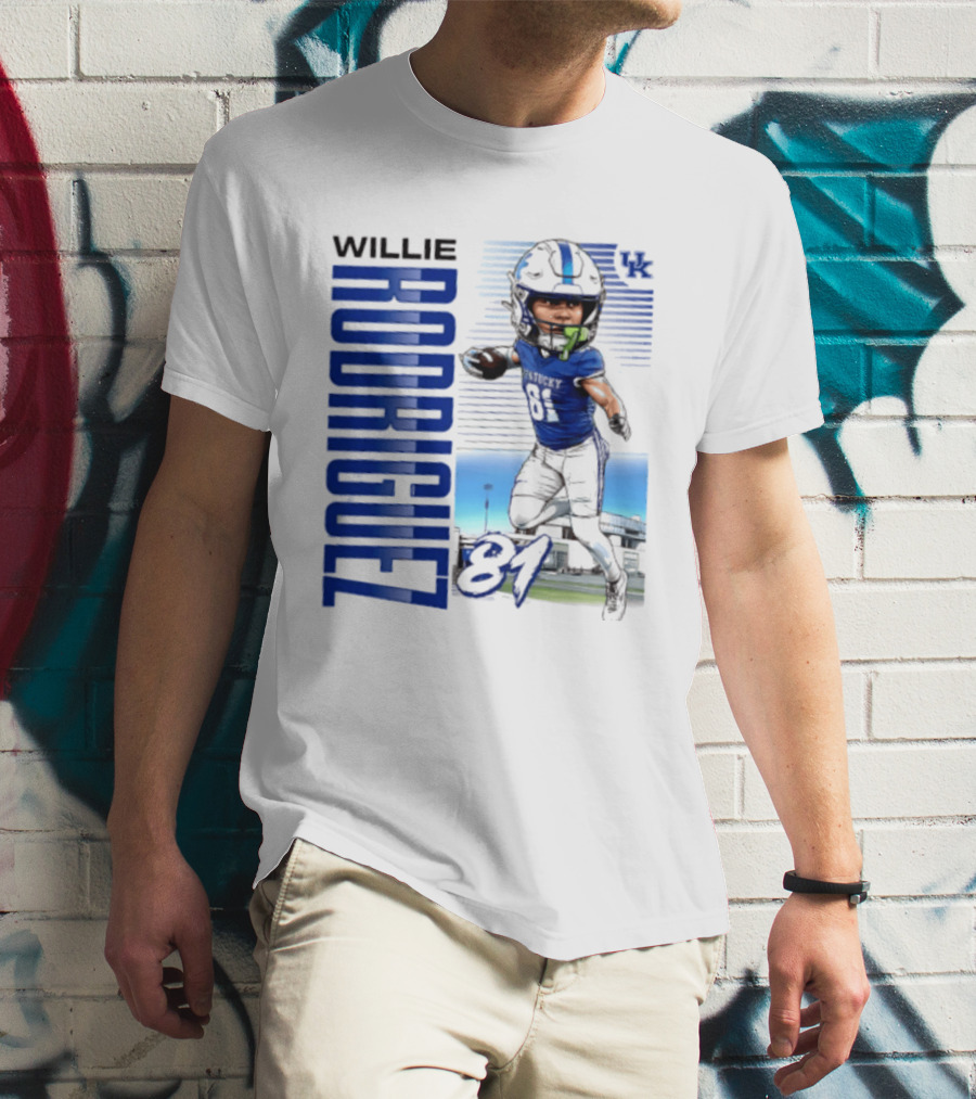 Willie Rodriguez 81 Kentucky Wildcats NCAA Football Player Name Caricature T-Shirt