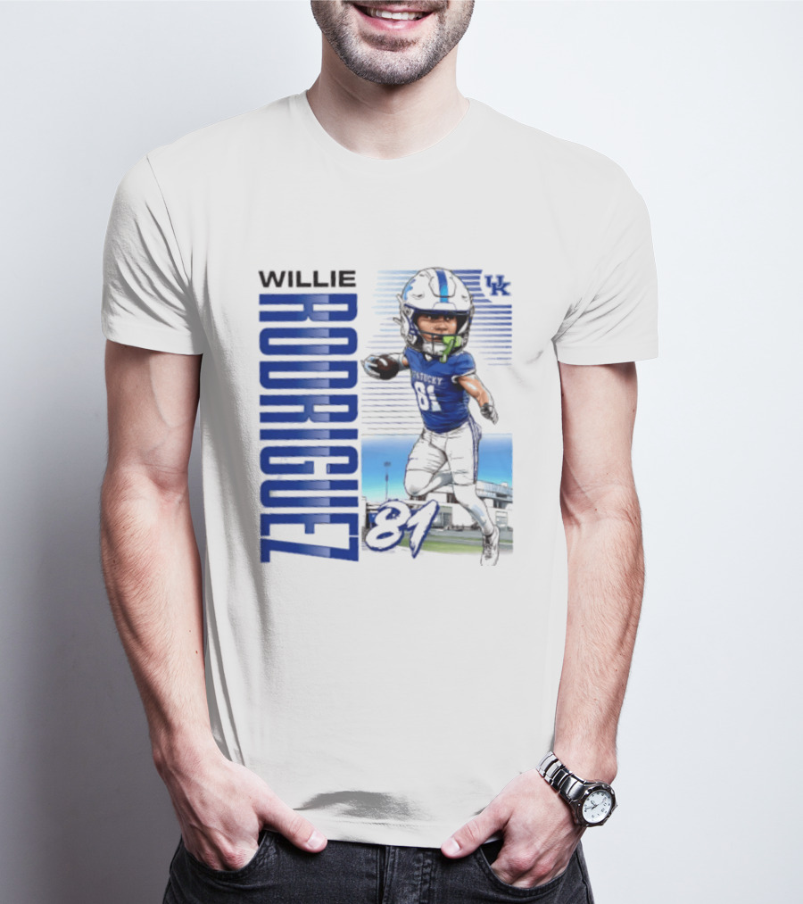 Willie Rodriguez 81 Kentucky Wildcats NCAA Football Player Name Caricature T-Shirt