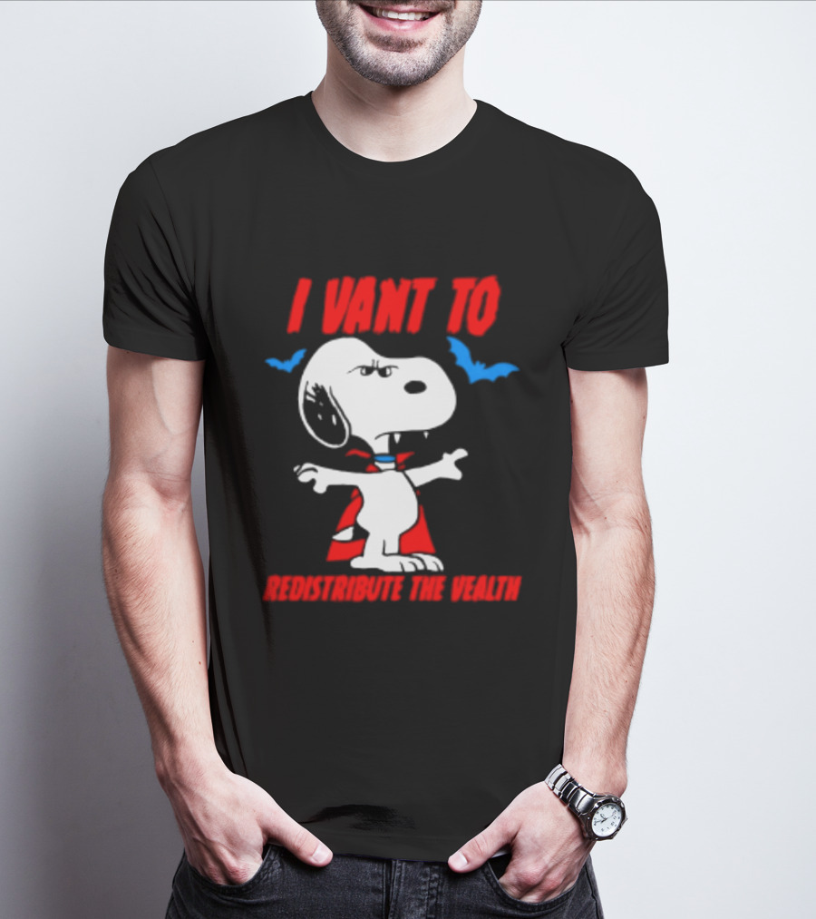 Snoopy I Want To Redistribute The Wealth Halloween Dracula Bats T-Shirt