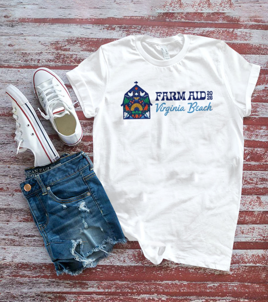 Farm Aid 2026 Virginia Beach Stained Glass Barn Sunflowers Doves T-Shirt
