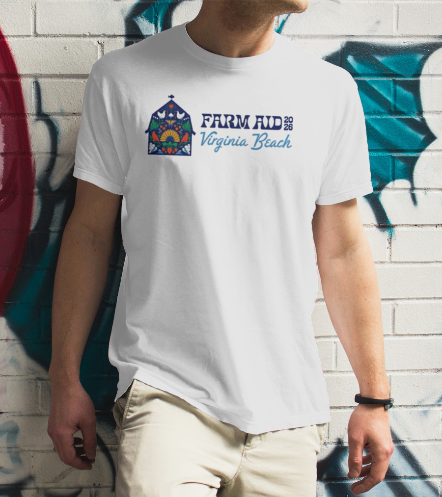 Farm Aid 2026 Virginia Beach Stained Glass Barn Sunflowers Doves T-Shirt