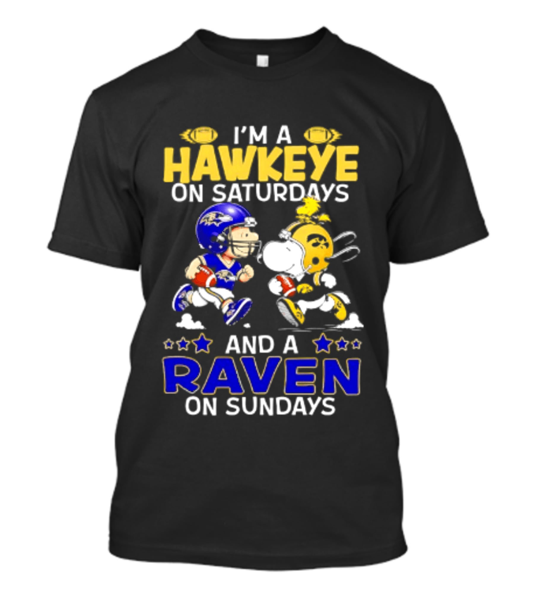 I'm A Hawkeye On Saturdays And A Raven On Sundays Peanuts Football T-Shirt