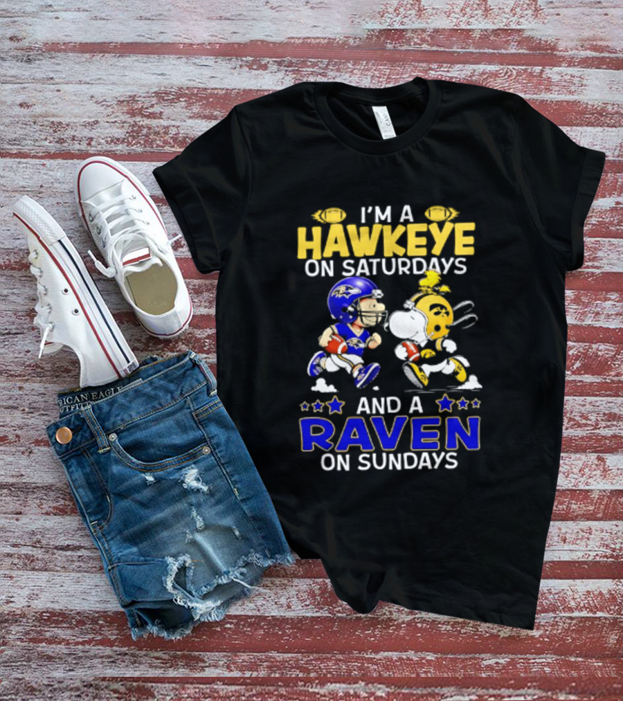 I'm A Hawkeye On Saturdays And A Raven On Sundays Peanuts Football T-Shirt