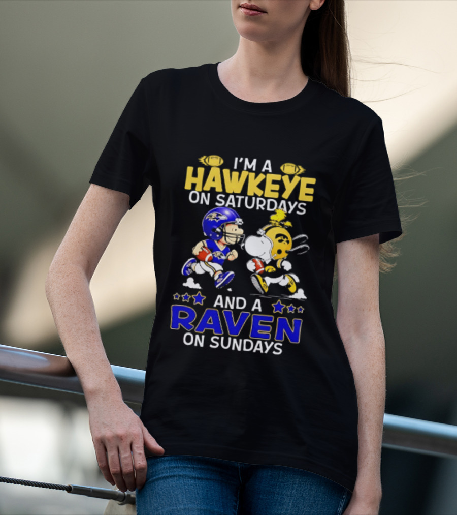 I'm A Hawkeye On Saturdays And A Raven On Sundays Peanuts Football T-Shirt