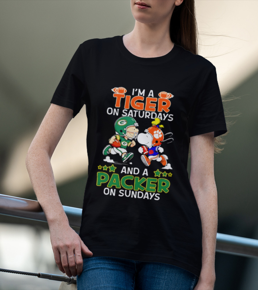Clemson Tigers Fan On Saturdays Green Bay Packers Supporter On Sundays Football Peanuts T-Shirt