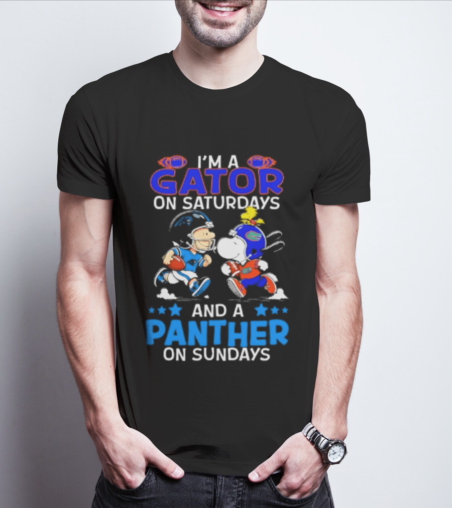 Peanuts I'm A Gator On Saturdays And A Panther On Sundays Football T-Shirt