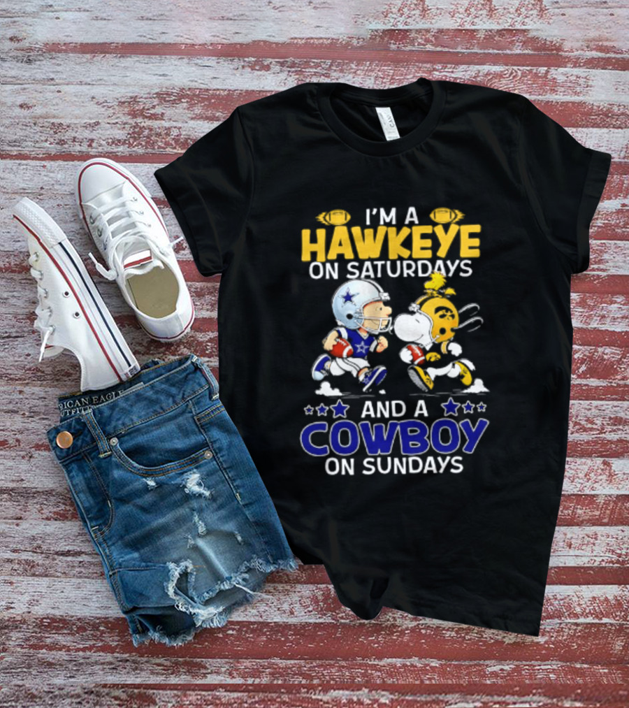 Peanuts I'm A Hawkeye On Saturdays And A Cowboy On Sundays Charlie Brown Snoopy T-Shirt
