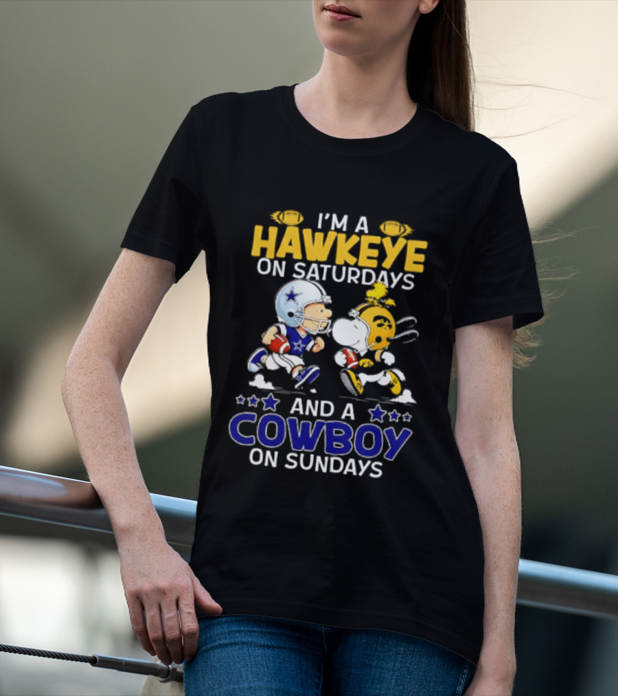 Peanuts I'm A Hawkeye On Saturdays And A Cowboy On Sundays Charlie Brown Snoopy T-Shirt