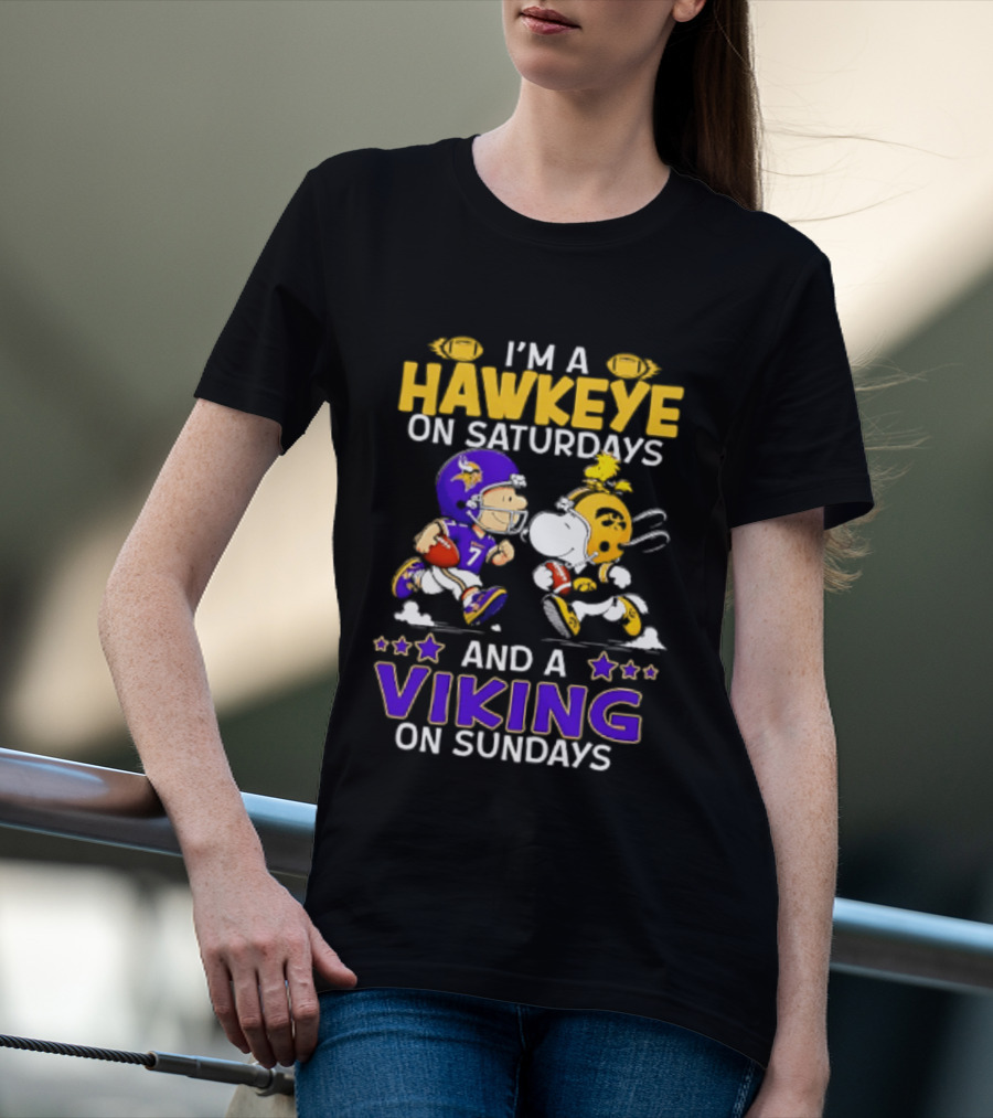 I'm A Hawkeye On Saturdays And A Viking On Sundays Peanuts Mashup T-Shirt