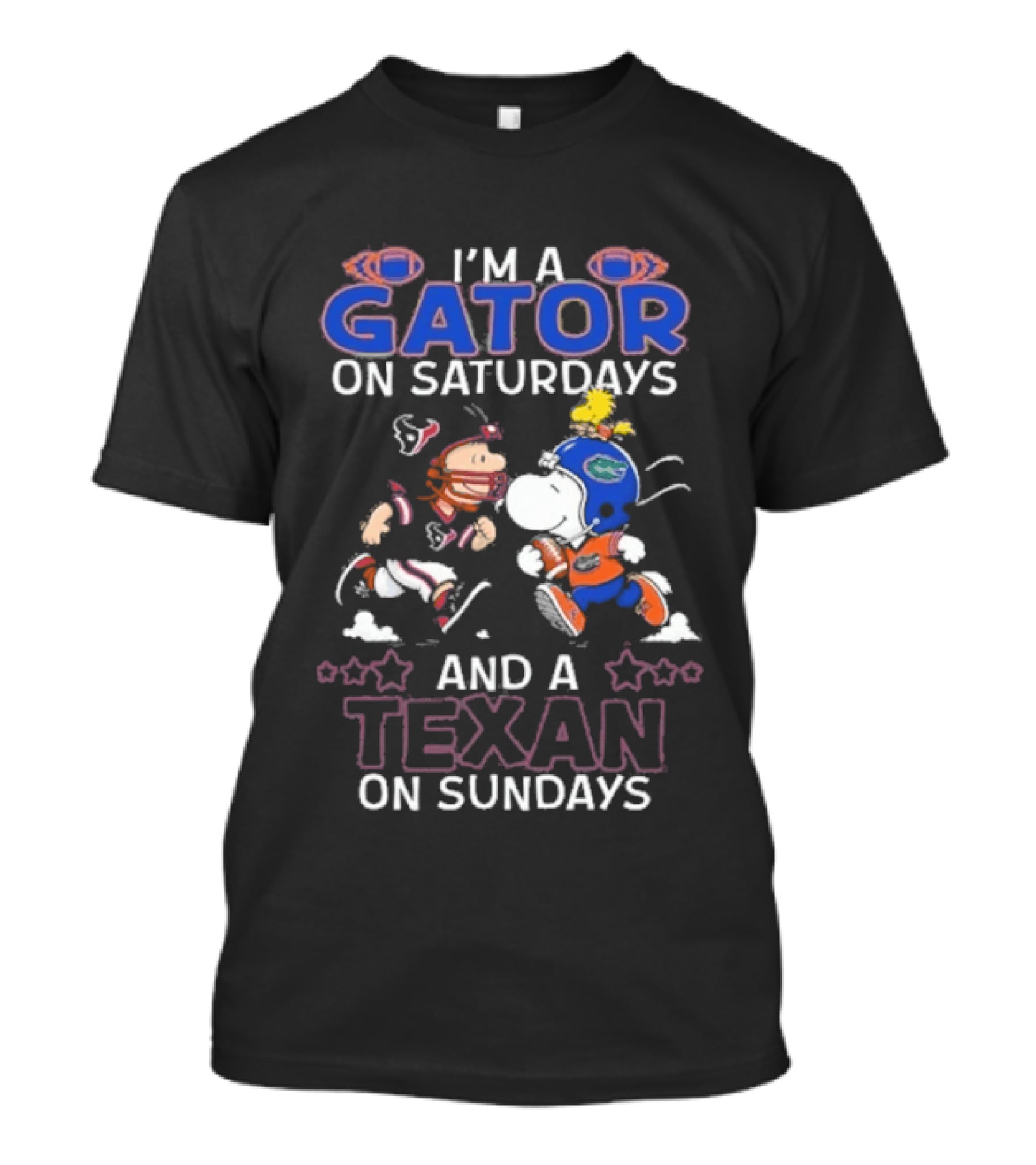 Charlie Brown And Snoopy I'm A Gator On Saturdays And A Texan On Sundays Football T-Shirt