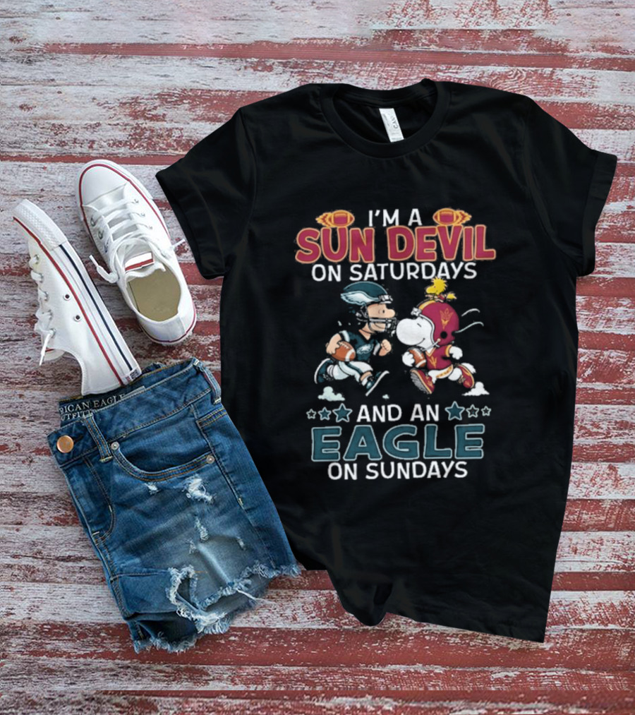 I'm A Sun Devil On Saturdays And An Eagle On Sundays Charlie Brown Snoopy T-Shirt
