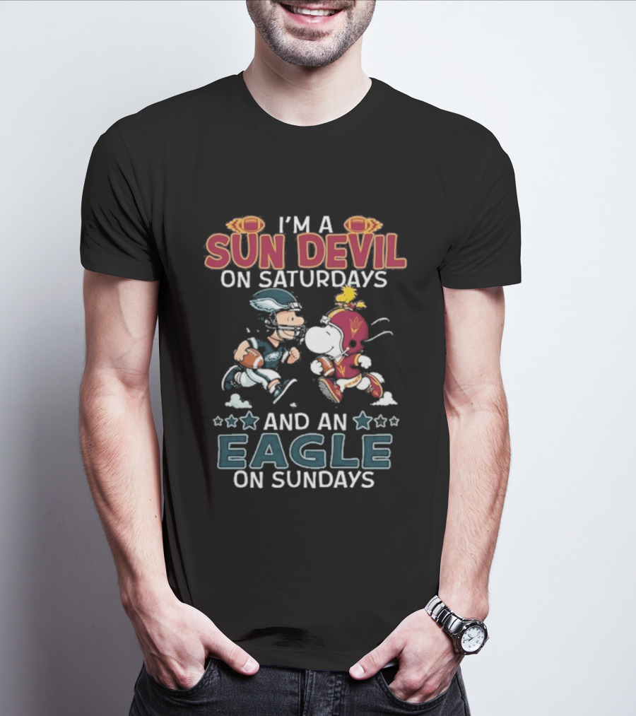 I'm A Sun Devil On Saturdays And An Eagle On Sundays Charlie Brown Snoopy T-Shirt