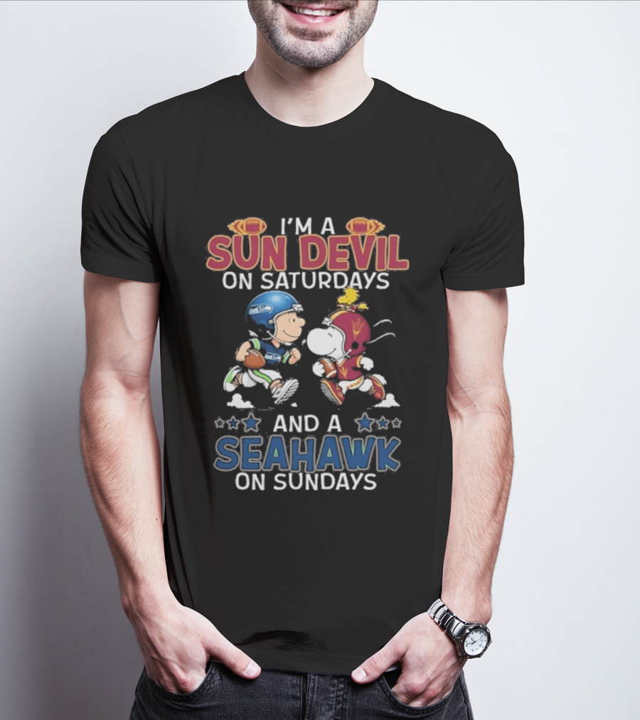 I'm A Sun Devil On Saturdays And A Seahawk On Sundays Charlie Brown Snoopy T-Shirt