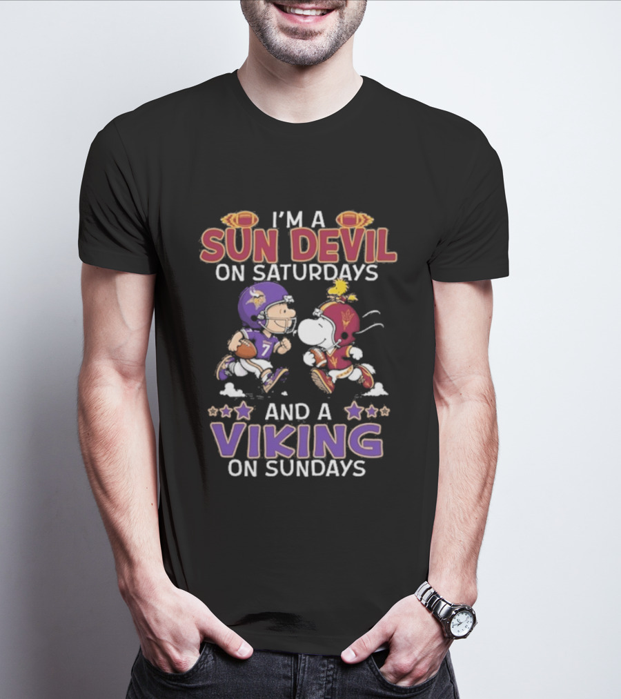 Charlie Brown Snoopy Sun Devil Saturdays Viking Sundays Peanuts Football T-Shirt