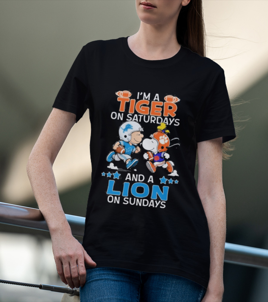 I'm A Tiger On Saturdays And A Lion On Sundays Featuring Snoopy And Charlie Brown Football T-Shirt