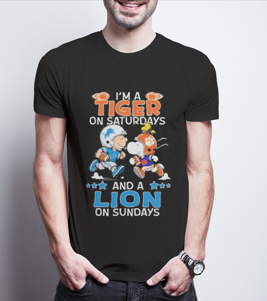 I'm A Tiger On Saturdays And A Lion On Sundays Featuring Snoopy And Charlie Brown Football T-Shirt