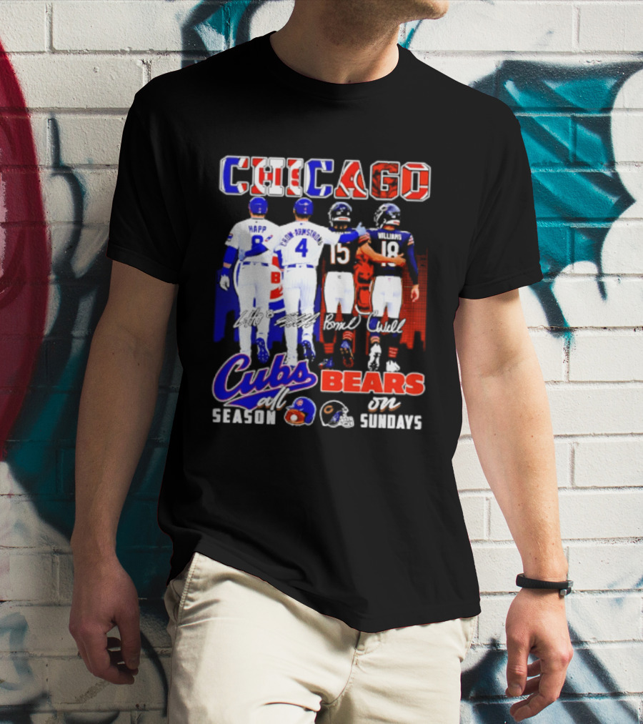 Chicago Cubs Happ And Bote Bears Fields And Moore Signature Skyline Sundays All Season T-Shirt