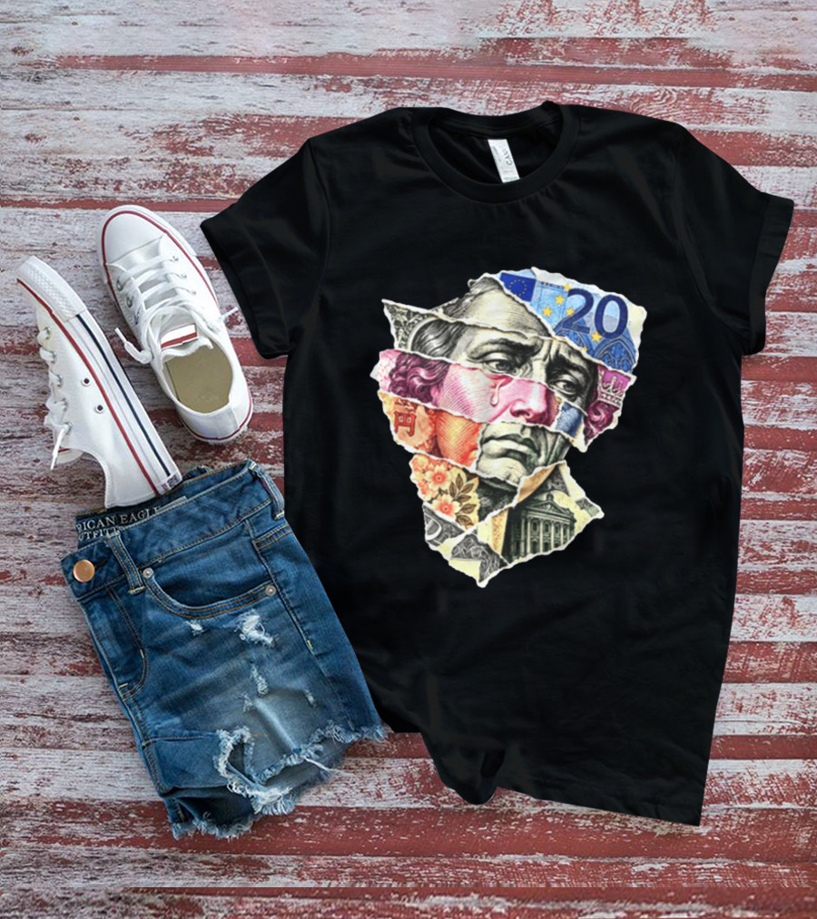 Benjamin Franklin Quote Sad Dollar Currency Collage Art Euro Note T-Shirt