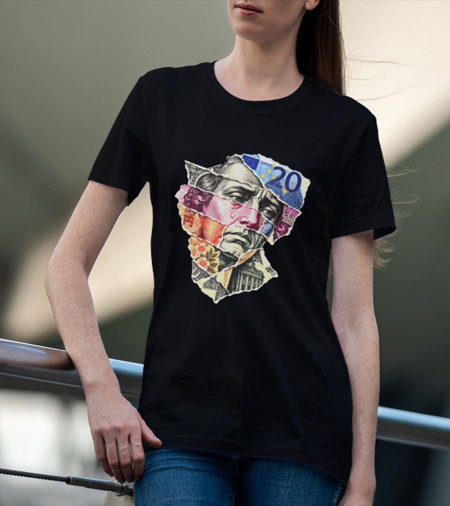 Benjamin Franklin Quote Sad Dollar Currency Collage Art Euro Note T-Shirt