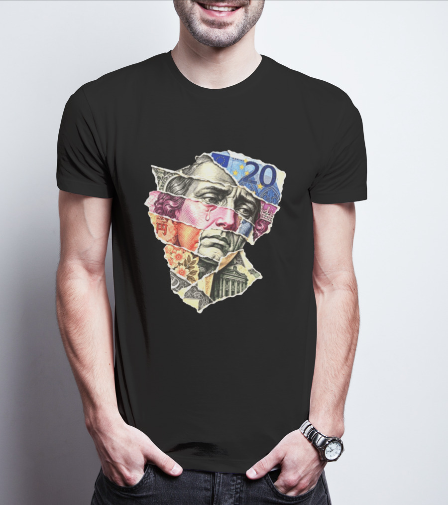 Benjamin Franklin Quote Sad Dollar Currency Collage Art Euro Note T-Shirt