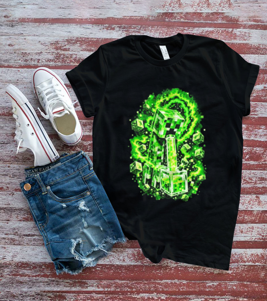 Minecraft Creeper Green Bong Pixel Explosion T-Shirt