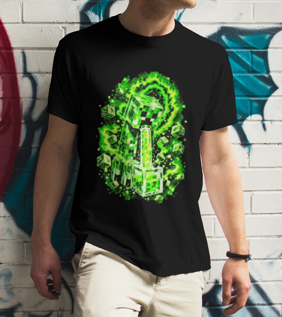 Minecraft Creeper Green Bong Pixel Explosion T-Shirt