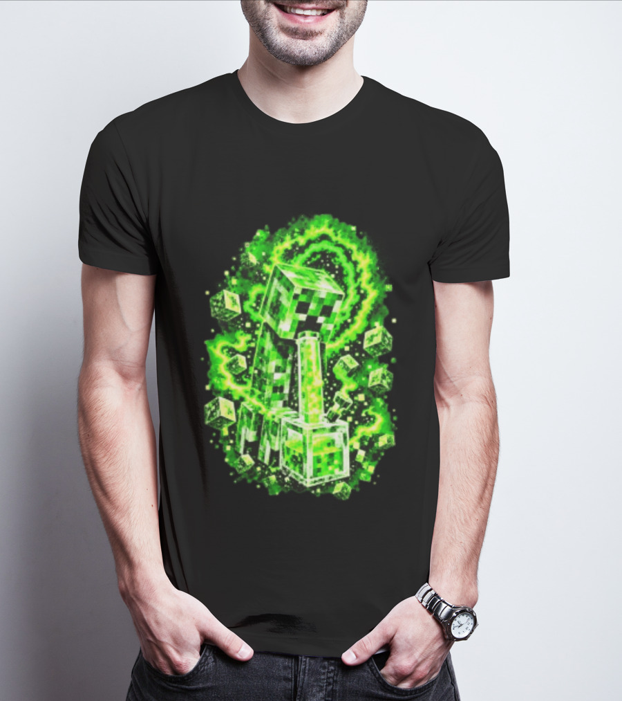 Minecraft Creeper Green Bong Pixel Explosion T-Shirt