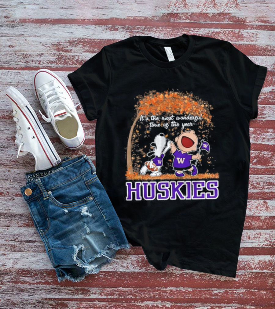 Washington Huskies Snoopy Charlie Brown Autumn 2026 Most Wonderful Time T-Shirt