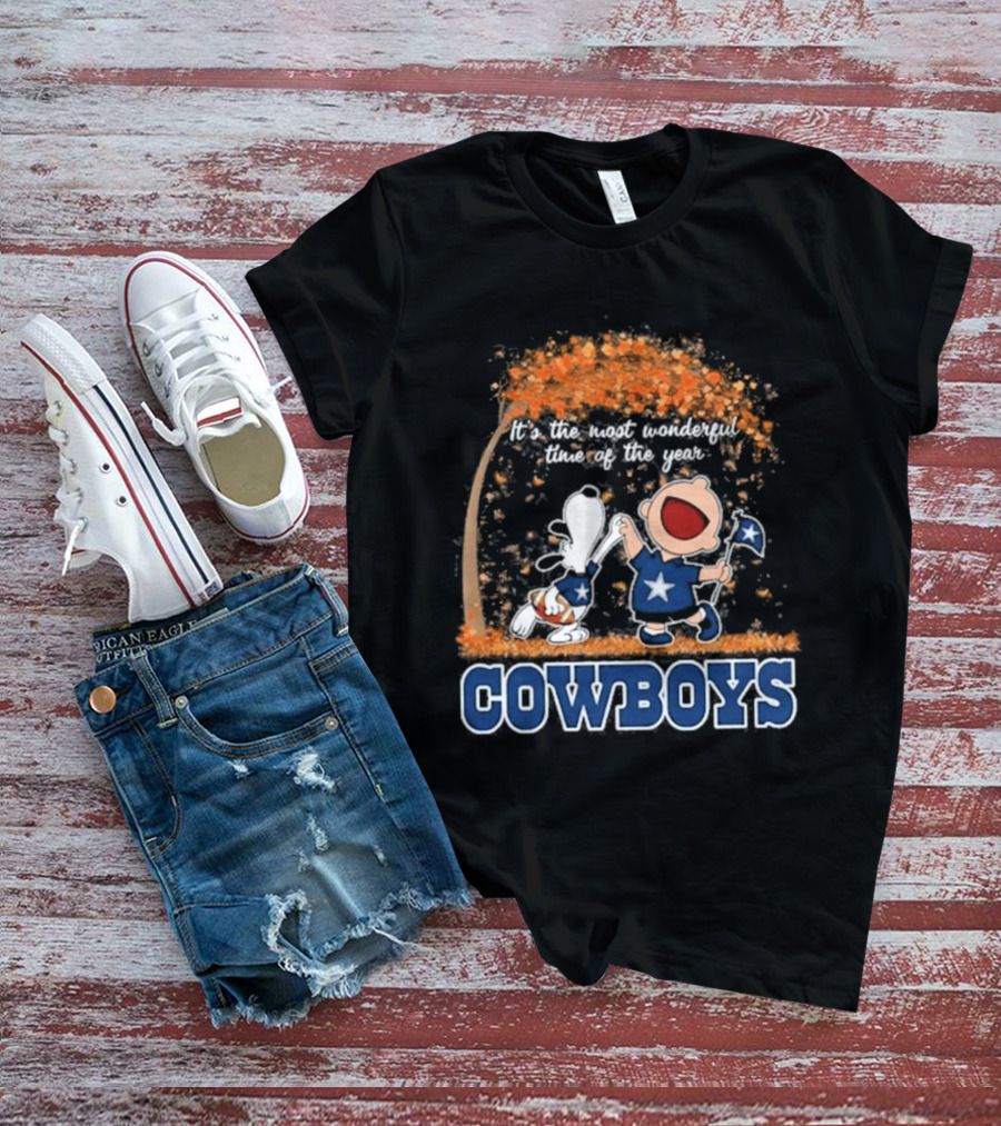Dallas Cowboys Snoopy Charlie Brown Dancing Most Wonderful Time Of The Year 2026 T-Shirt