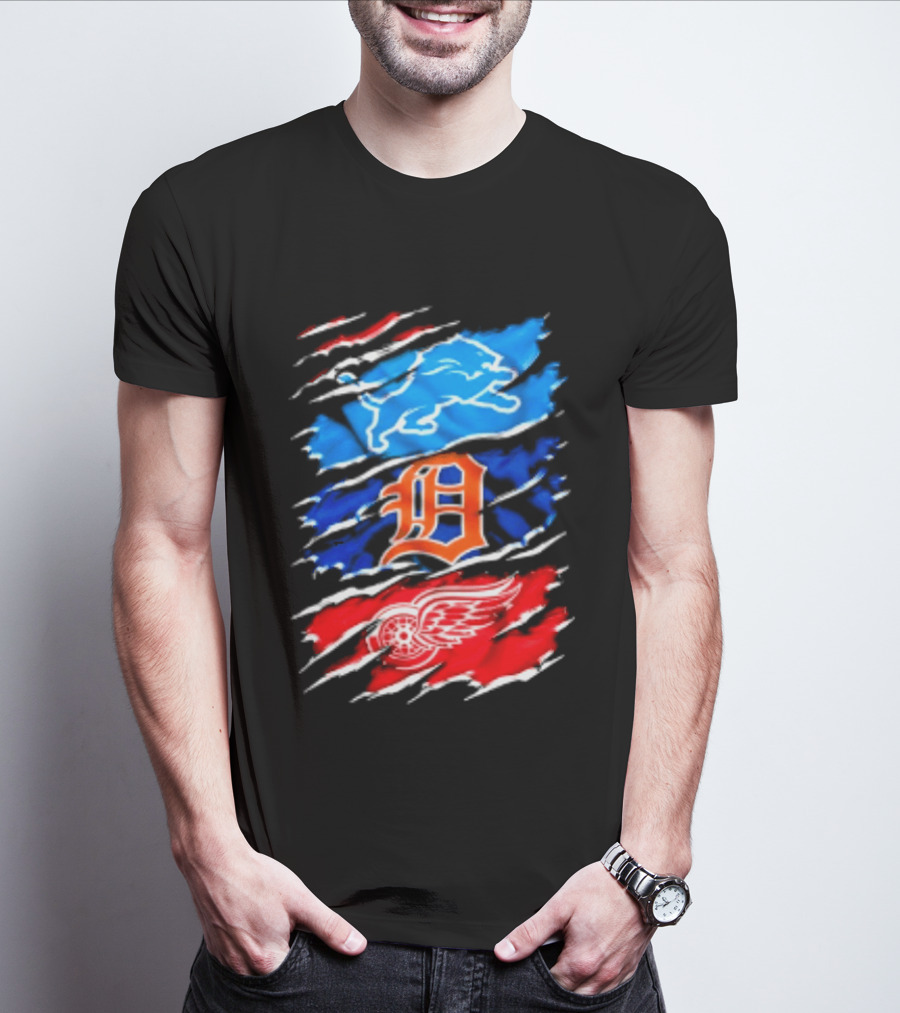 Detroit Lions Tigers Red Wings Scratch Mashup T-Shirt